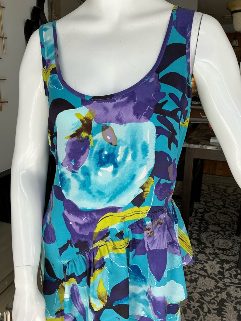 Trina Turk All Silk Vibrant Birthstone Colors Floral lightweight Mini Dress 4 - Picture 8 of 11